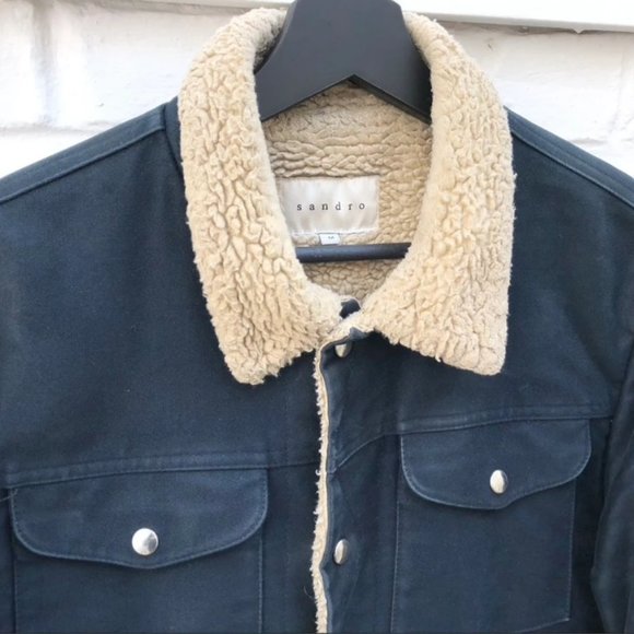 Sandro Navy Shearling Jacket - Picture 2 of 5
